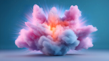 Wall Mural - Vibrant Cosmic Explosion with Colorful Light and Pink Blue Smoke Clouds