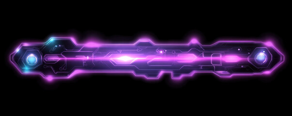 Poster - A long purple object with a glowing light on it. The object is long and thin, and it is made of some sort of electronic material. The light on the object is bright and colorful, giving it a futuristic