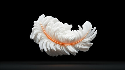 Poster - White Feather with Orange Center and Stardust Particles on Black Background
