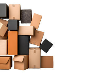 Poster - Elegant assortment of neatly stacked cardboard containers in a clean minimalist composition with a modern industrial aesthetic