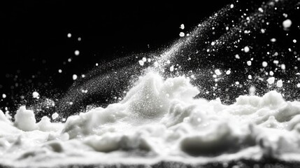 Poster - The image captures a dramatic splash of foam against a dark background, creating a visually striking contrast of textures and movement.