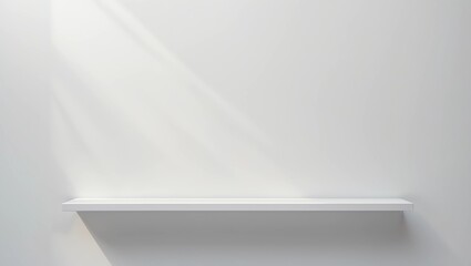 Fototapete - Front view of empty shelf on white table and wall background with modern minimal concept. Display of backdrop shelves for showing. Realistic 3D render 
