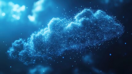 Poster - a luminous, digital cloud surrounded by intricate blue particles, creating a futuristic and ethereal