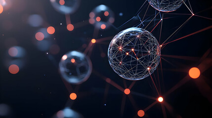 Poster - Abstract Digital Network Of Glowing Spheres