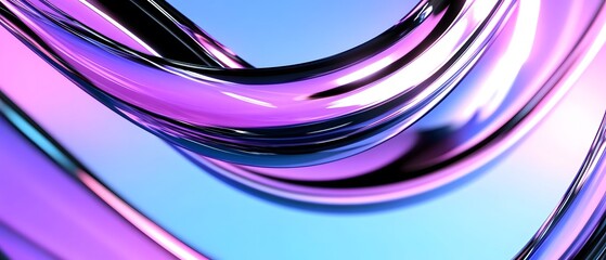 Poster - Abstract Curved Metallic Shapes with Reflective Surfaces