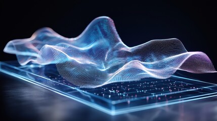 Poster - A digital representation of flowing waves in a futuristic design, showcasing intricate patterns and vibrant colors on a transparent surface.