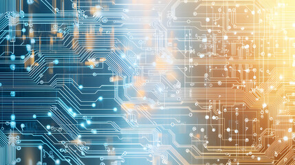 Poster - Abstract Circuit Board Design With Glowing Lines And Orange Light