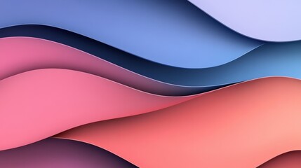 Poster - A visually appealing abstract design featuring flowing waves in soft pink, blue, and peach tones, creating a serene and harmonious effect.