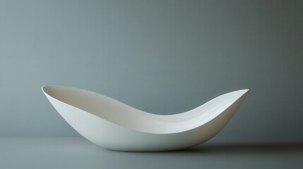 Poster - A sleek, modern white bowl with smooth curves, set against a textured grey background, showcasing minimalist design.