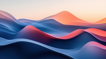 Poster - abstract waves of blue and pink hues create a serene landscape, evoking a sense of calm and tranquil