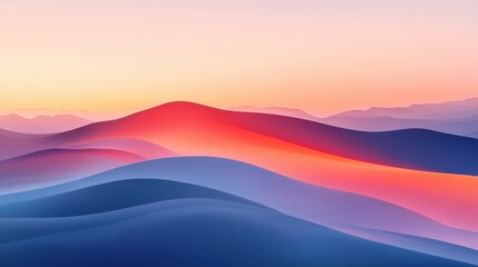 Poster - a serene landscape featuring soft, flowing hills with a gradient of colors ranging from warm oranges
