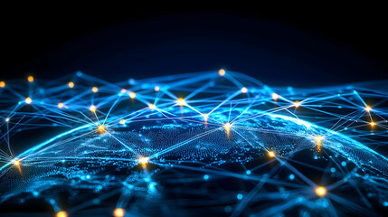 Poster - Abstract Digital Network Design With Glowing Blue And Yellow Dots