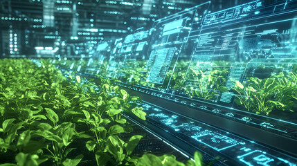Poster - Futuristic Vertical Farm With Digital Interface