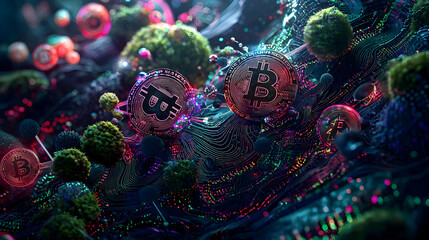 Poster - Abstract Colorful Digital Art With Geometric Shapes And Glowing Particles