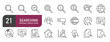 © Bradericon - Set of line icons related to search, magnifying glass, research, zoom. Outline icons collection. Editable stroke. Vector illustration