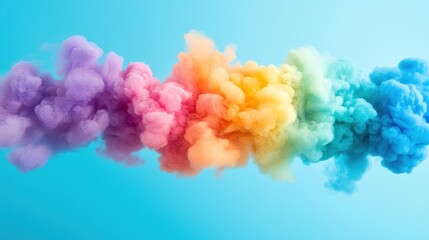 Poster - Vibrant rainbow-colored smoke clouds on a light blue background.