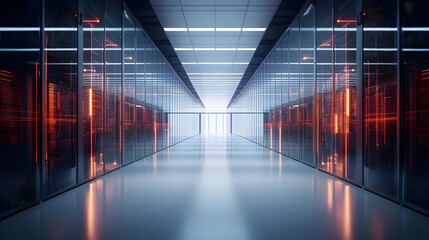 Poster - Futuristic Server Room Corridor With Glowing Technology