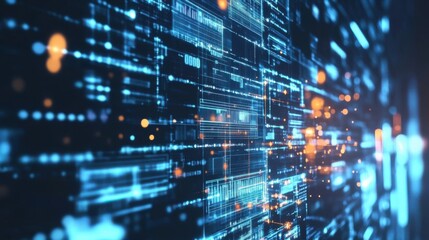 Poster - A futuristic digital interface with glowing lines and data patterns, illustrating technology and innovation in a high-tech environment.
