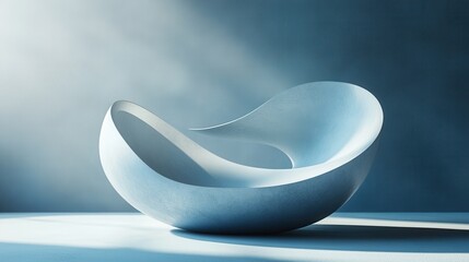 Poster - A modern, sculptural chair in soft blue tones, showcasing an elegant, organic shape with smooth curves and a minimalist design.