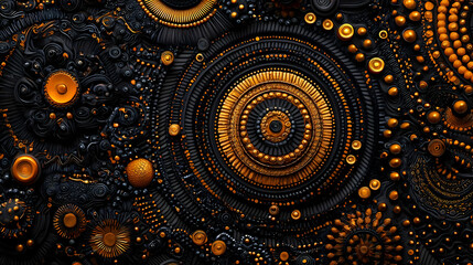Poster - Abstract Geometric Design With Gold Circles On Black Background
