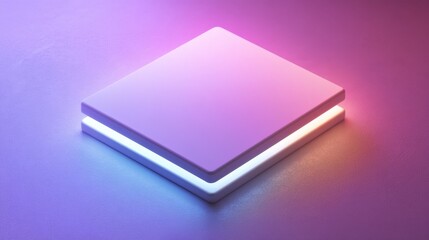 Poster - a minimalist design featuring a layered purple and white square with glowing edges against a smooth 