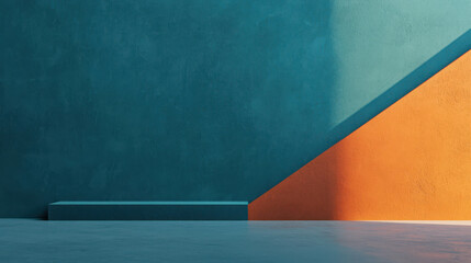 Poster - Abstract Colorful Wall Composition with Blue and Orange Geometric Shape in Modern Interior Design