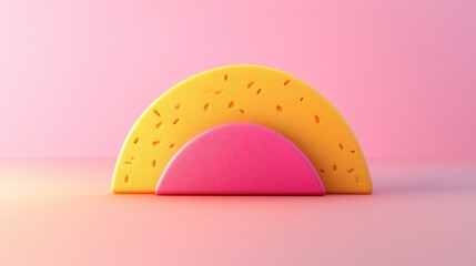 Poster - A colorful, abstract design featuring layered, semicircular shapes in yellow, pink, and orange against a soft pastel background.