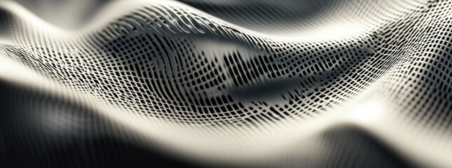 Poster - A close-up view of a textured metallic surface with intricate mesh patterns. creating a sense of depth and movement. suitable for backgrounds in technology or design themes