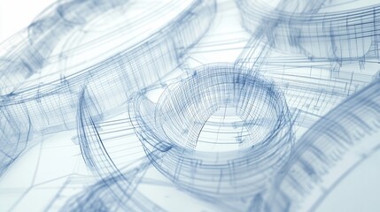 Detailed architectural blueprint design with intricate wireframe elements