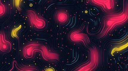 Poster - A vibrant abstract design featuring swirling lines and dots in pink, yellow, and black, creating a dynamic visual flow.