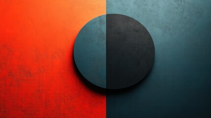 Poster - A vibrant abstract composition featuring a circular shape on a textured background, split between bold orange and deep teal hues.