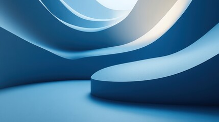 Poster - A serene interior space featuring smooth, flowing curves and soft blue tones that create a calming atmosphere.