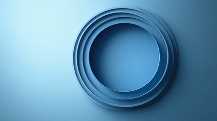 Poster - a minimalistic design featuring stacked blue circular plates against a soft blue background, emphasi