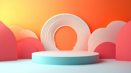 Poster - A vibrant, abstract scene featuring a circular backdrop and layered colorful shapes, creating a modern, artistic atmosphere.