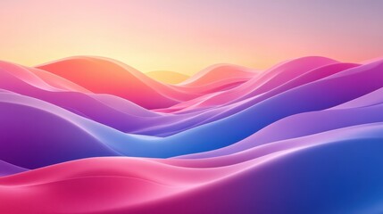 Poster - a serene digital landscape featuring smooth, flowing waves in gradients of pink, purple, and blue, e