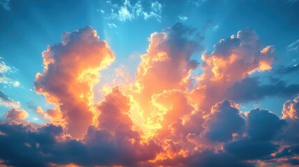 Aufkleber - Vibrant sunset sky with fiery orange and blue clouds.