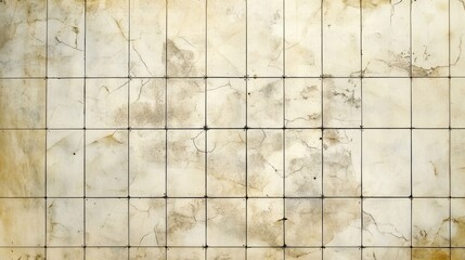 Poster - A textured surface of beige tiles with visible cracks and grid lines, creating an aged and rustic appearance.