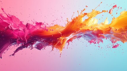Poster - A vibrant splash of color, blending pink, orange, and blue hues, creating an abstract visual of fluid motion and energy.