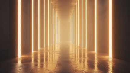 Poster - A minimalist hallway illuminated by vertical light strips, creating a mysterious and atmospheric effect.