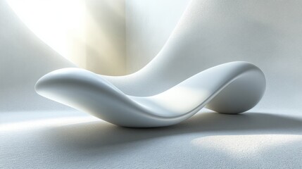 Poster - A sleek, modern white lounge chair curves elegantly against a soft, textured background, embodying contemporary design and minimalism.