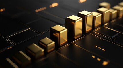 Poster - D bar graph with gold bars, representing financial success, dark luxury background