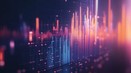 Fototapete - A D animated bar chart displayed on a large screen, showing real-time financial data and trends, with a team of professionals discussing the insights.