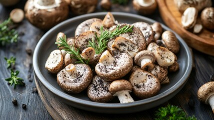 Poster - A beautifully plated gourmet dish with truffle mushrooms as the centerpiece, artfully arranged with complementary ingredients to highlight the elegance of the meal.
