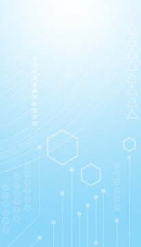 Vertical banner and technology network concept with circuit board and lines glowing on light blue background.
