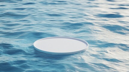 Poster - White circular platform floats on calm blue water.