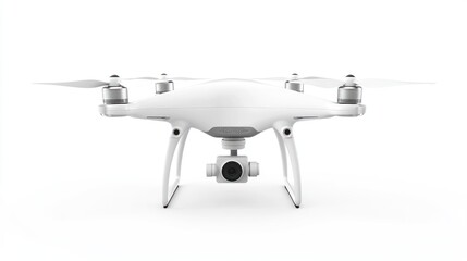 Poster - White drone with four propellers and camera isolated on white background.