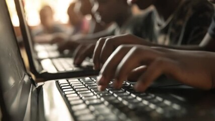 Poster - High School Students Engaged in Typing Activity Using Laptops Generative AI