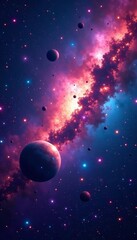 vibrant outer space galaxy with colorful stars and planets, galaxy, cosmos