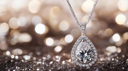 Poster - Diamond pendant in focus with blurred luxurious jewelry in the background, elegant and refined