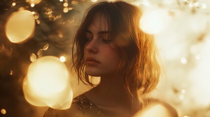 Aufkleber - Soft, blurry light spots in warm tones, creating a calming and dreamy atmosphere